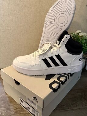 adidas White and Black Mid-Top Sneakers